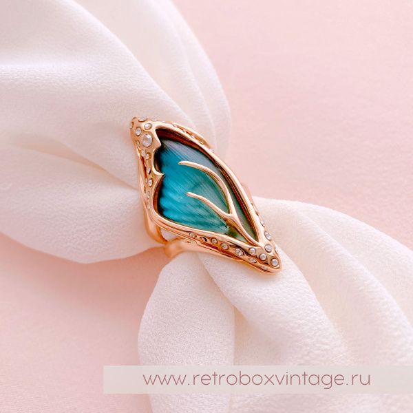 ALEXIS BITTAR Кольцо "Крыло голубой бабочки" Коллекция JARDIN MYSTERE AZURE BLUE