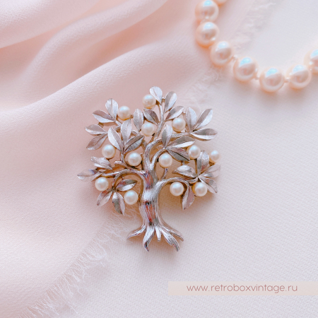 TRIFARI Брошь «Жемчужное древо жизни: серебро»