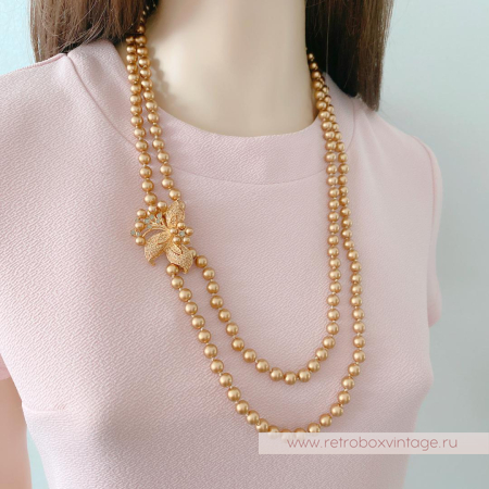 CAROLEE Ожерелье с брошью «Жемчужное золото и золотой цветок»