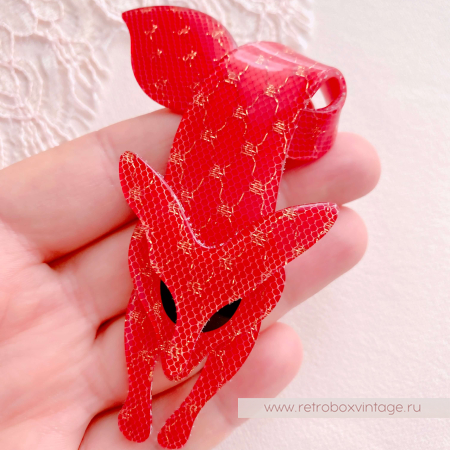 LEA STEIN Брошь "Лиса: красная кружевная" черные глазки