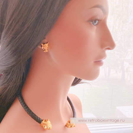 UVELINA Серьги "Золотые пантеры: черные кристаллы"