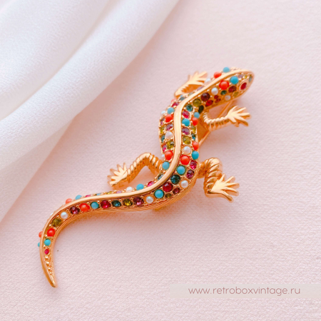 D'ORLAN Брошь "Ящерица Гауди" с цветными кристаллами