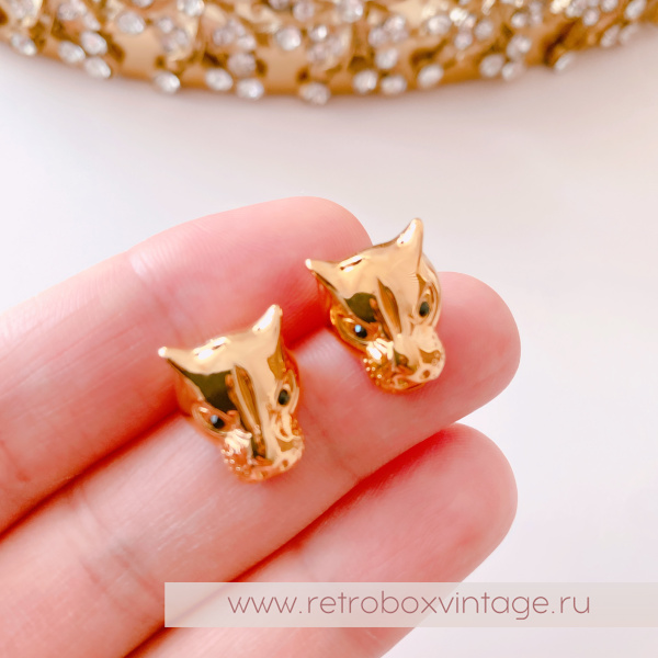 UVELINA Серьги "Золотые пантеры: черные кристаллы"