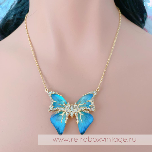 ALEXIS BITTAR Колье на цепочке «Голубая бабочка» Коллекция Jardin mysteré azure blue