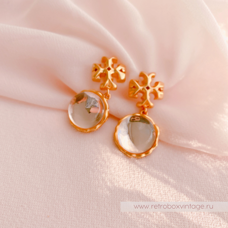 TORY BURCH Серьги-пусеты «Роксана: бежево-нюдовые кабошоны»