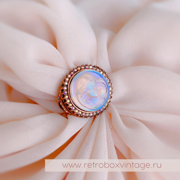 KIRKS FOLLY Кольцо «Спящий ангел: персиково-голубой в бронзе»