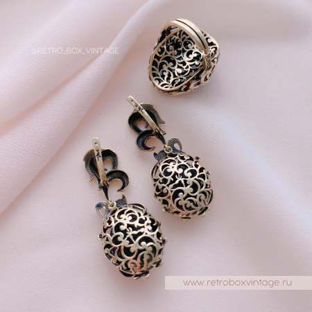 FIORE DI FIRENZE Серьги «Черный феникс» с соколиным глазом