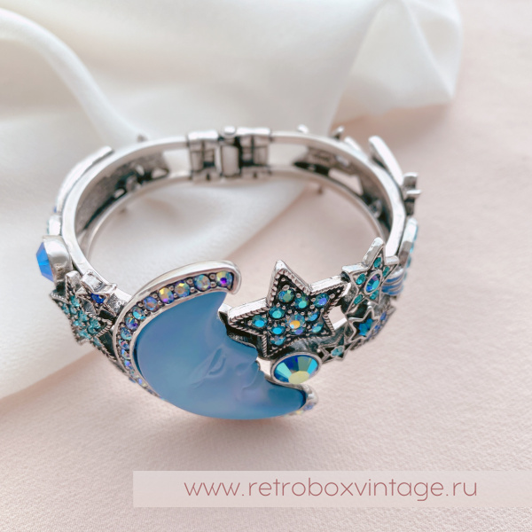 KIRKS FOLLY Браслет-каф "Голубой полумесяц и звезды: серебро"