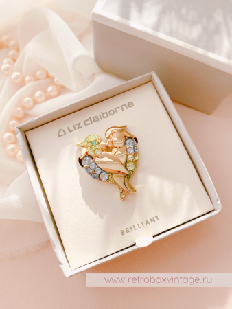 LIZ CLAIBORNE Брошь "Птицы-неразлучники - сердце любви"