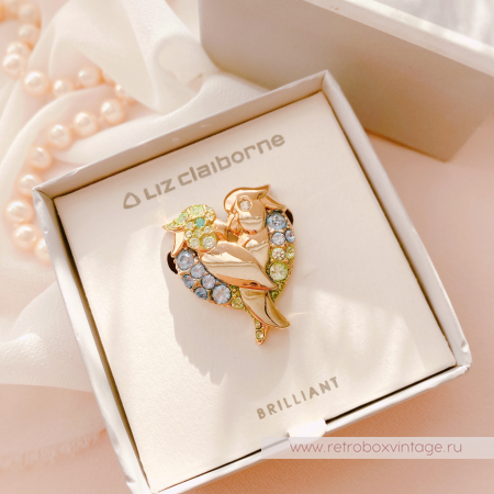 LIZ CLAIBORNE Брошь "Птицы-неразлучники - сердце любви"