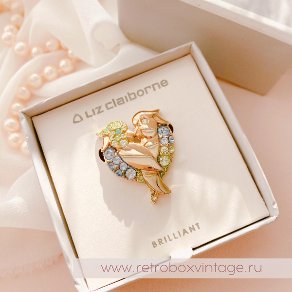 LIZ CLAIBORNE Брошь "Птицы-неразлучники - сердце любви"