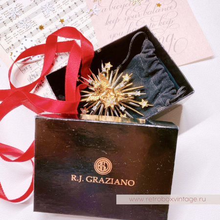 GRAZIANO Брошь "Ангел и звезды" в коробочке с атласной лентой (1998 год)