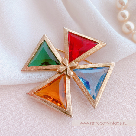 NO NAME Брошь-кулон «Тайны алхимии: кристальный цветной мальтийский крест»