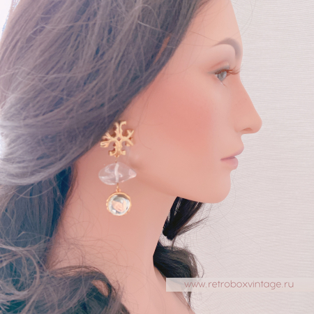 TORY BURCH Серьги-пусеты удлиненные «Роксана: прозрачные розово-мятные»