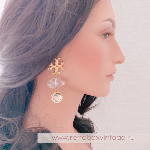 TORY BURCH Серьги-пусеты удлиненные «Роксана: прозрачные розово-мятные»