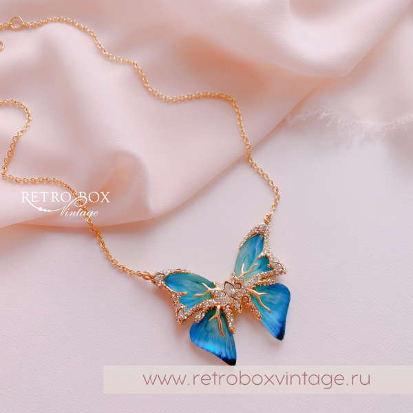 ALEXIS BITTAR Колье на цепочке «Голубая бабочка» Коллекция Jardin mysteré azure blue