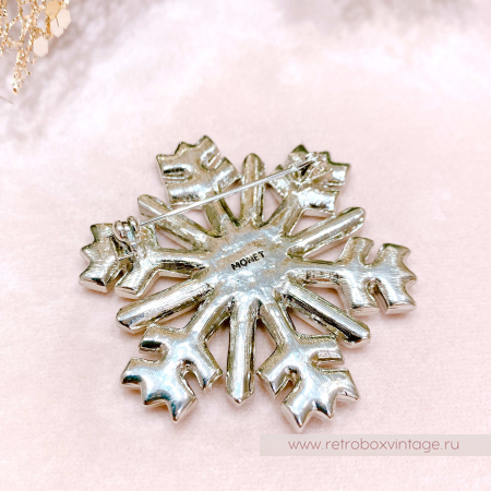 MONET Брошь "Кристальная снежинка" серебро