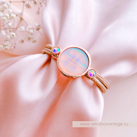 KIRKS FOLLY Браслет «Лунный свет: персиковая в розовом золоте на кожаном ремешке»