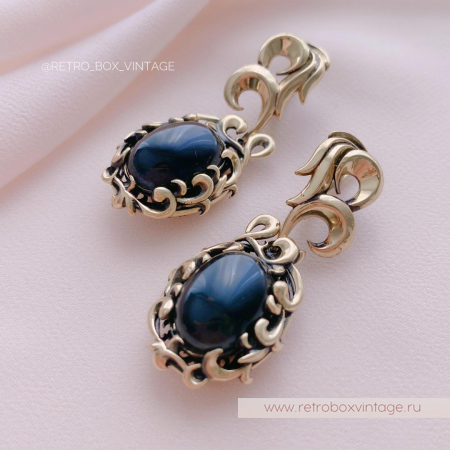 FIORE DI FIRENZE Серьги «Черный феникс» с соколиным глазом