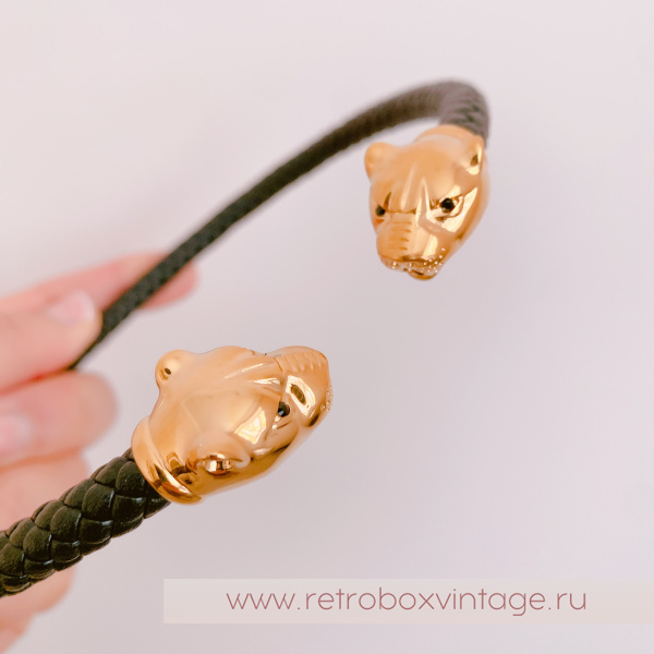 UVELINA Ожерелье-чокер "Золотые пантеры: черные кристаллы" плетеная кожа