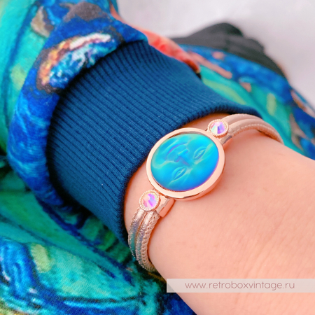 KIRKS FOLLY Браслет «Лунный свет: изумрудный хамелеон в розовом золоте на кожаном ремешке»