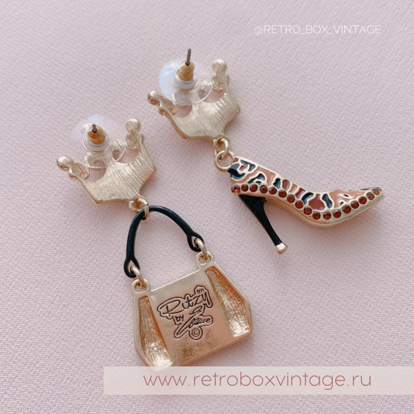 RITZY COUTURE Серьги ассиметричные «Королева шоппинга золото: сумка и туфелька»