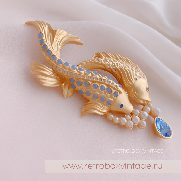 AVON / ELIZABETH TAYLOR Брошь «Золотые рыбки: коллекция мерцающего моря Sea Shimmer Collection 1994 г.»