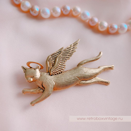 JJ / JONET JEWELRY Брошь «Котик-ангел: золото»