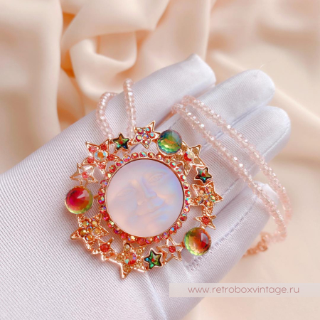 KIRKS FOLLY Брошь на бусах «Танец луны и звезд: розовое золото»