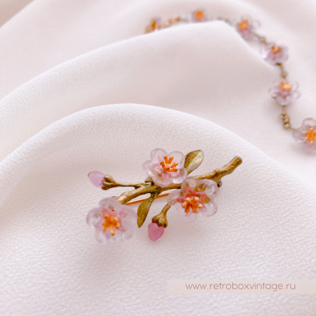 MICHAEL MICHAUD Брошь «Нежная весна: веточка цветущего персика» мини