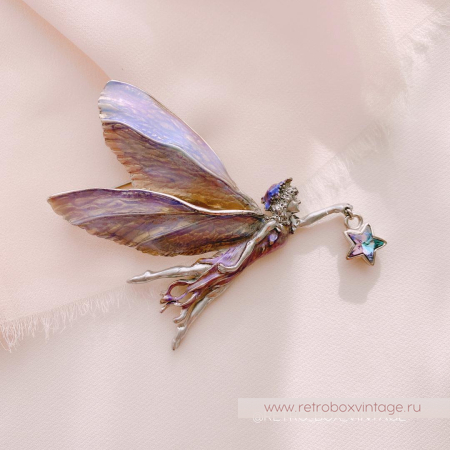 KIRKS FOLLY Брошь-кулон «Астральная фея со звездой: лавандовая в серебре»