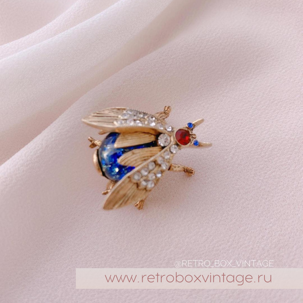 SWEET ROMANCE Две броши «Пчелки полевых цветов: сине-красные в золоте» (СКИДКА!)