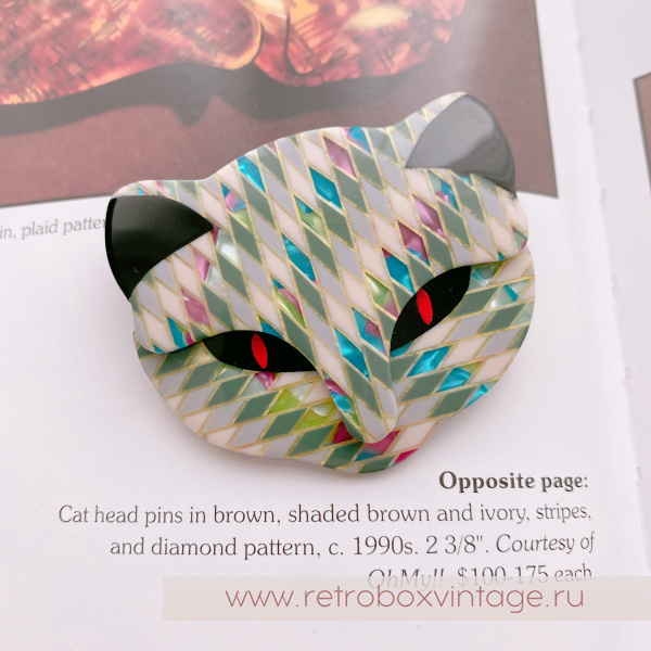 LEA STEIN Брошь «Кошечка: летний калейдоскоп» цветной арлекин, черные глазки