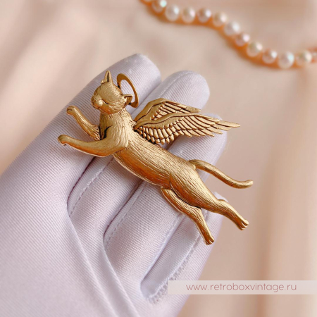 JJ / JONET JEWELRY Брошь «Котик-ангел: золото»