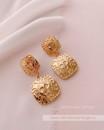 ANNE KLEIN Серьги «Золотые львы квадрат»