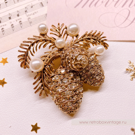 ANNE KLEIN Брошь "Кедровые шишки с жемчужинами" (в оригинальной коробке)