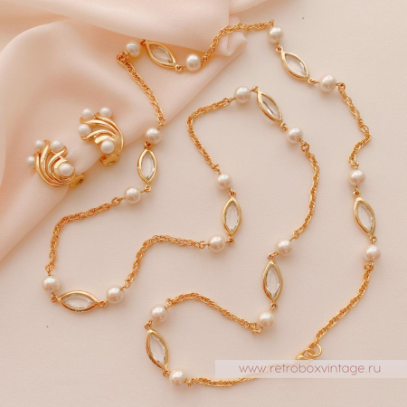 TRIFARI Комплект «Жемчужный: ожерелье и клипсы»