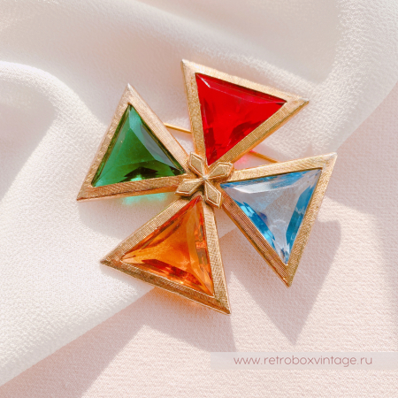 NO NAME Брошь-кулон «Тайны алхимии: кристальный цветной мальтийский крест»