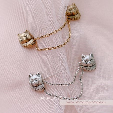 SWEET ROMANCE Брошь-стик "Два котенка: бронза" с цепочками-шатлен