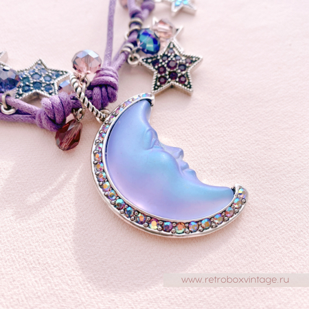 KIRKS FOLLY Ожерелье «Лавандовый вечер с полумесяцем» на шнурах с бусинами