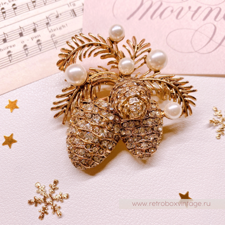 ANNE KLEIN Брошь "Кедровые шишки с жемчужинами" (в оригинальной коробке)
