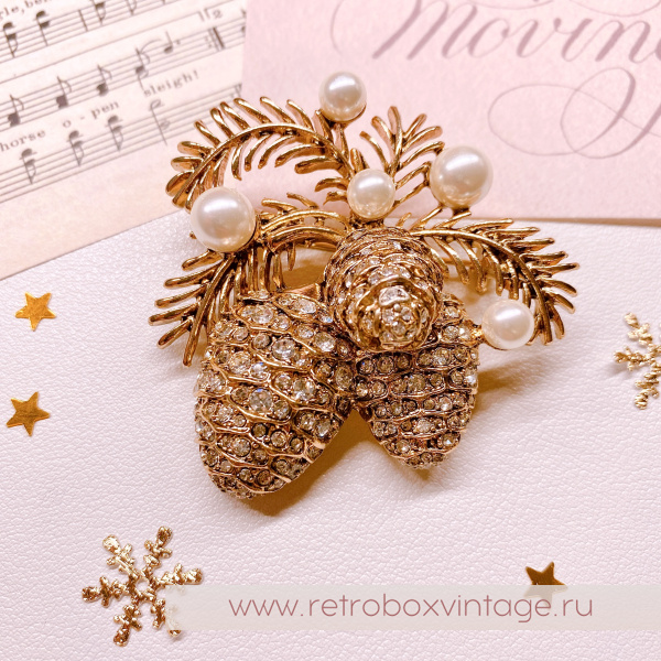 ANNE KLEIN Брошь "Кедровые шишки с жемчужинами" (в оригинальной коробке)