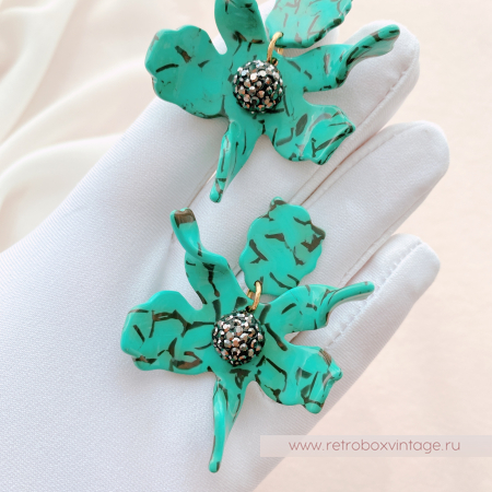 LELE SADOUGHI Серьги «Орхидеи малые: черные на бирюзе» (юбилейный выпуск)