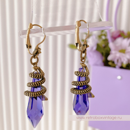 SWEET ROMANCE Серьги "Змейка и магический кристалл: аметист в бронзе" (с нюансом)