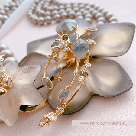 ALEXIS BITTAR Ожерелье-бусы "Шоколадные цветы и жемчуг" трамблер (кварц, лабрадорит, моховой агат)