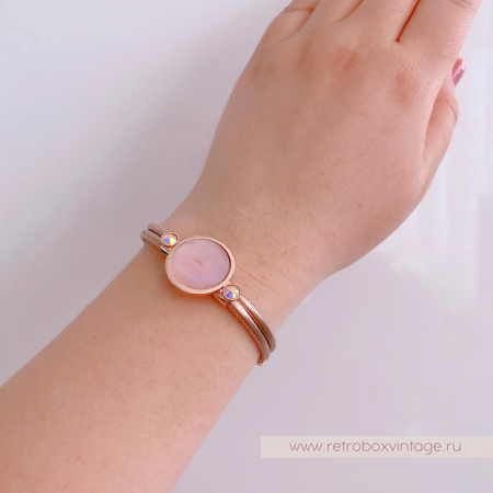 KIRKS FOLLY Браслет «Персиковая луна в розовом золоте» кожаный ремешок