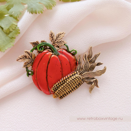 JJ / JONET JEWELRY Брошь "Тыква с кукурузой: бронза" овощи