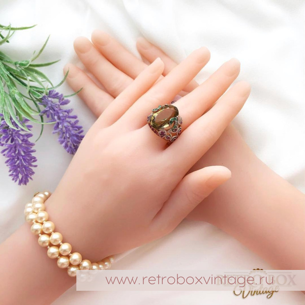 Кольцо «Оливия» (серебро 925, цитрин, рубин, изумруд) 7,5"