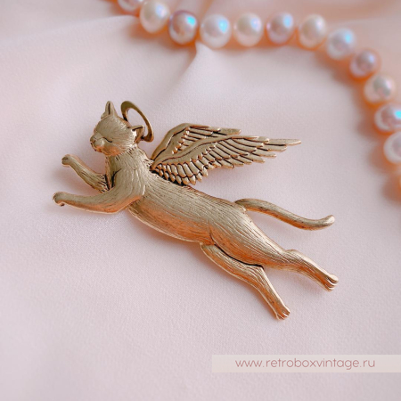 JJ / JONET JEWELRY Брошь «Котик-ангел: золото»