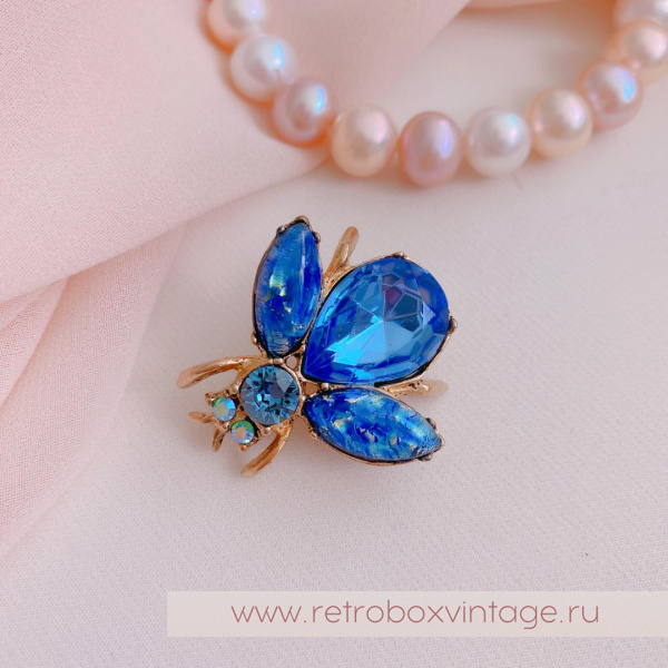 SWEET ROMANCE Трио брошей «Лазурные пчелки: сине-голубые в золоте» (3 шт)